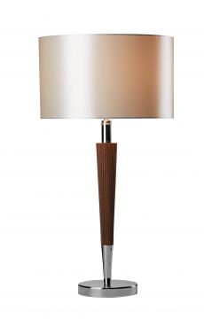 Polished Chrome and Wood Table Lamp with Cream Shade ID Large View