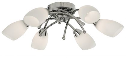 Chrome 6 Arm Ceiling Light with Frosted Glass ID Large View