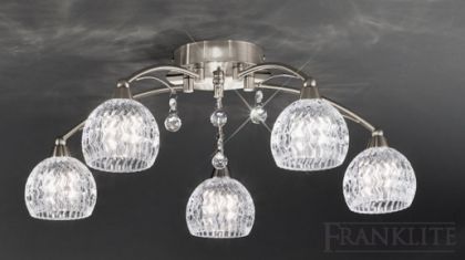 Satin Nickel Five Arm Ceiling Light with Crystal Drops ID Large View