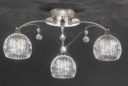 Satin Nickel Three Arm Ceiling Light with Crystal Drops ID Large View
