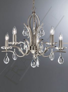 Satin Nickel 5 Arm Chandelier with Crystal Drops ID Large View