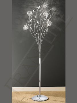 Polished Chrome and Crystal 5 Arm Floor Lamp with Crystal Flowers ID Large View