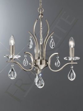 Satin Nickel 3 Arm Chandelier with Crystal Drops ID Large View