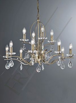 Bronze Finish 12 Arm Chandelier with Crystal Drops ID Large View