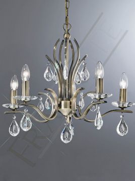 Bronze Finish 5 Arm Chandelier with Crystal Drops ID Large View