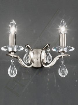 Satin Nickel 2 Arm Wall Light with Crystal Drops ID Large View