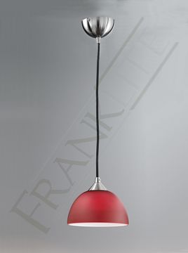 Satin Nickel and Red/White Glass Small Single Pendant ID Large View