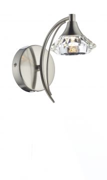 Satin Chrome Single Wall Light with Crystal Glass Shades ID Large View