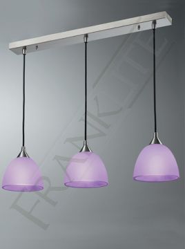 Satin Nickel and White/Lilac Glass 3 Light Pendant Bar - DISCONTINUED Large View