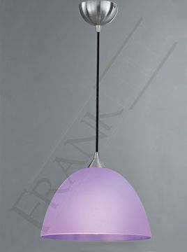 Satin Nickel and White/Lilac Glass Medium Single Pendant - DISCONTINUED Large View