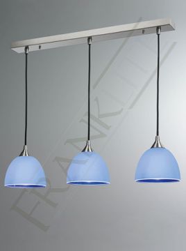 Satin Nickel and White/Blue Glass 3 Pendant Bar - DISCONTINUED Large View
