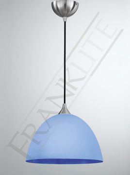 Satin Nickel and White/Blue Glass Medium Single Pendant - DISCONTINUED Large View