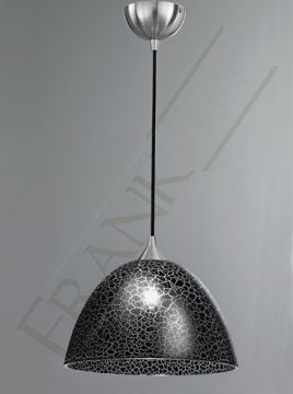 Satin Nickel and Black Crackle Effect Glass Medium Single Pendant ID Large View
