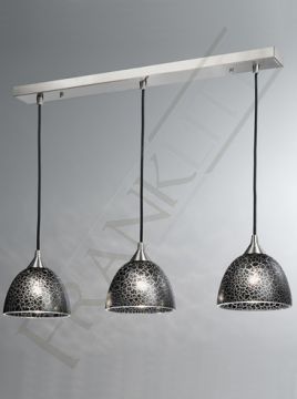 Satin Nickel and Black Crackle Effect Glass 3 Light Pendant Bar ID Large View