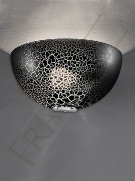 Satin Nickel and Black Crackle Effect Glass Wall Uplighter - DISCONTINUED Large View
