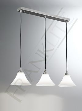 Satin Nickel and White Glass 3 Light Pendant Bar - DISCONTINUED Large View