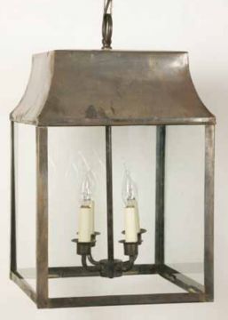 Large Solid Brass Ceiling Lantern shown - AB = Distressed Large View