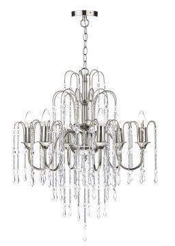 Polished Nickel 6 Light Chandelier with Crystal Beads ID  Large View