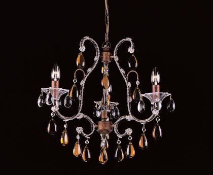 Rustic Bronze and Amber Crystal 3 Arm Chandelier ID Large View