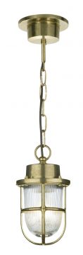 Solid Brass and Ribbed Glass Exterior Ceiling Pendant ID Large View
