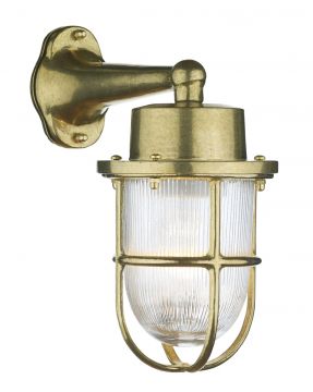 Solid Brass and Ribbed Glass Exterior Wall Lantern ID Large View