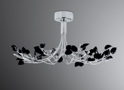 Modern Semi-Flush Ceiling Light with Black Glass Leaves ID Large View