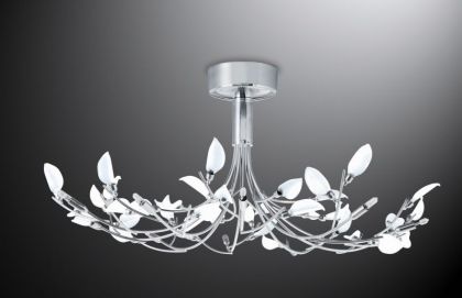 Modern Semi-Flush Ceiling Light with White Glass Leaves ID Large View