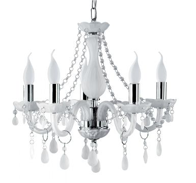 White Frosted Glass and Chrome Chandelier with 5 Arms - DISCONTINUED Large View