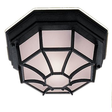 Outdoor Flush Ceiling Light in Black with White Frosted Glass ID Large View