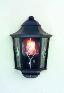Black Outdoor Half Lantern with Leaded Glass ID  Large View