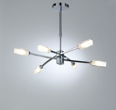 Polished Chrome 6 Arm Ceiling Pendant with Glass Shades - DISCONTINUED Large View