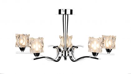 Semi flush 5 arm ceiling light in chrome with chunky glass - DISCONTINUED Large View
