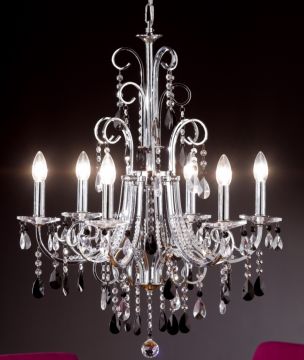 Polished chrome chandelier with black and clear crystal ID Large View