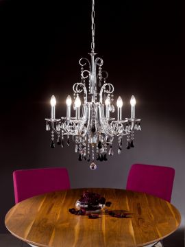 Polished chrome chandelier with black and clear crystal ID Large View