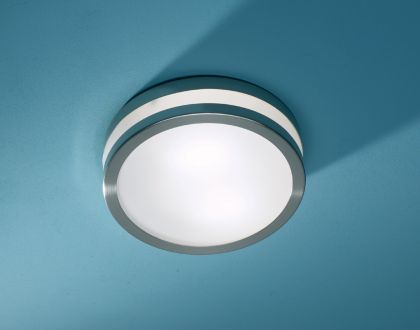 Bathroom ceiling light in satin silver ø 22cm with opal glass - DISCONTINUED Large View