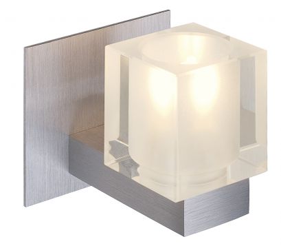 Wall light finished in aluminium with a cut glass cube ID Large View