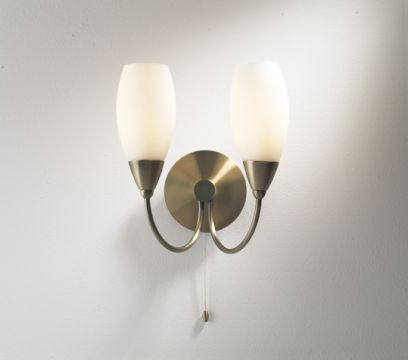 Double arm wall light in antique brass with opal glass - DISCONTINUED Large View