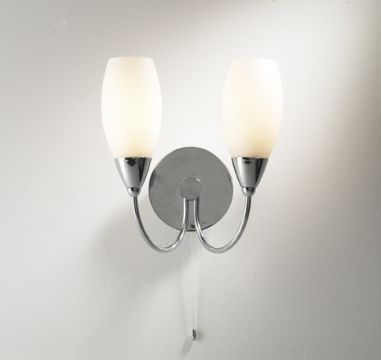 Double arm wall light in chrome with opal glass - DISCONTINUED   Large View