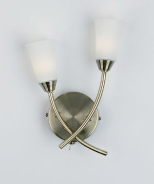 Double Arm Wall Light in Antique Brass with Rocker Switch - DISCONTINUED Large View