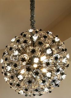 Stunning floral design Italian chandelier in silver and black ID Large View