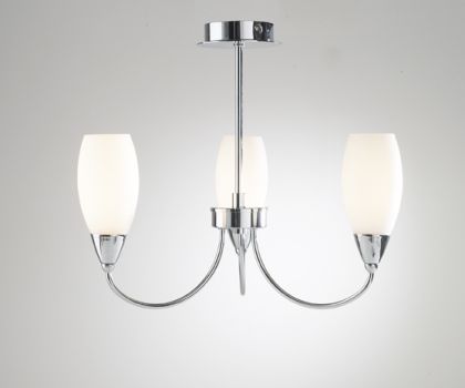 Chrome and white glass 3 arm semi flush ceiling light - DISCONTINUED Large View