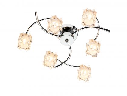 Polished Chrome 6 Arm Flush Ceiling Light with Glass Shades - DISCONTINUED Large View