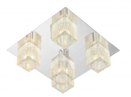 Chrome ceiling light with etched square glass shades - DISCONTINUED Large View