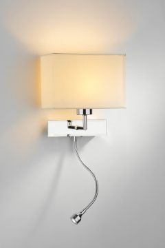 Chrome Wall Light with Cream Shade and LED Reading Arm ID Large View