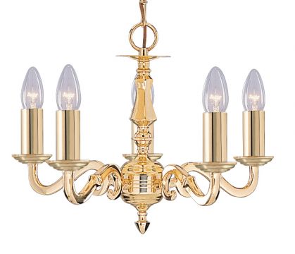 Solid Brass 5 Arm Ceiling Light in a Georgian Style ID Large View