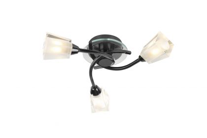 Black Chrome and Chunky Glass 3 Arm Flush Ceiling Light - DISCONTINUED Large View