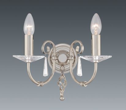 Polished Nickel Double Arm Wall Light with Crystal ID Large View