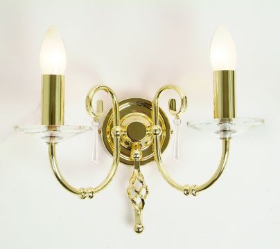 Double Arm Wall Light in Polished Brass with Crystal ID Large View