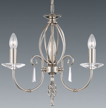 Polished Nickel 3 Arm Chandelier with Crystal Drops ID Large View