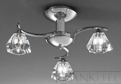 Polished Chrome and Crystal Glass 3 Arm Flush Ceiling Light ID Large View